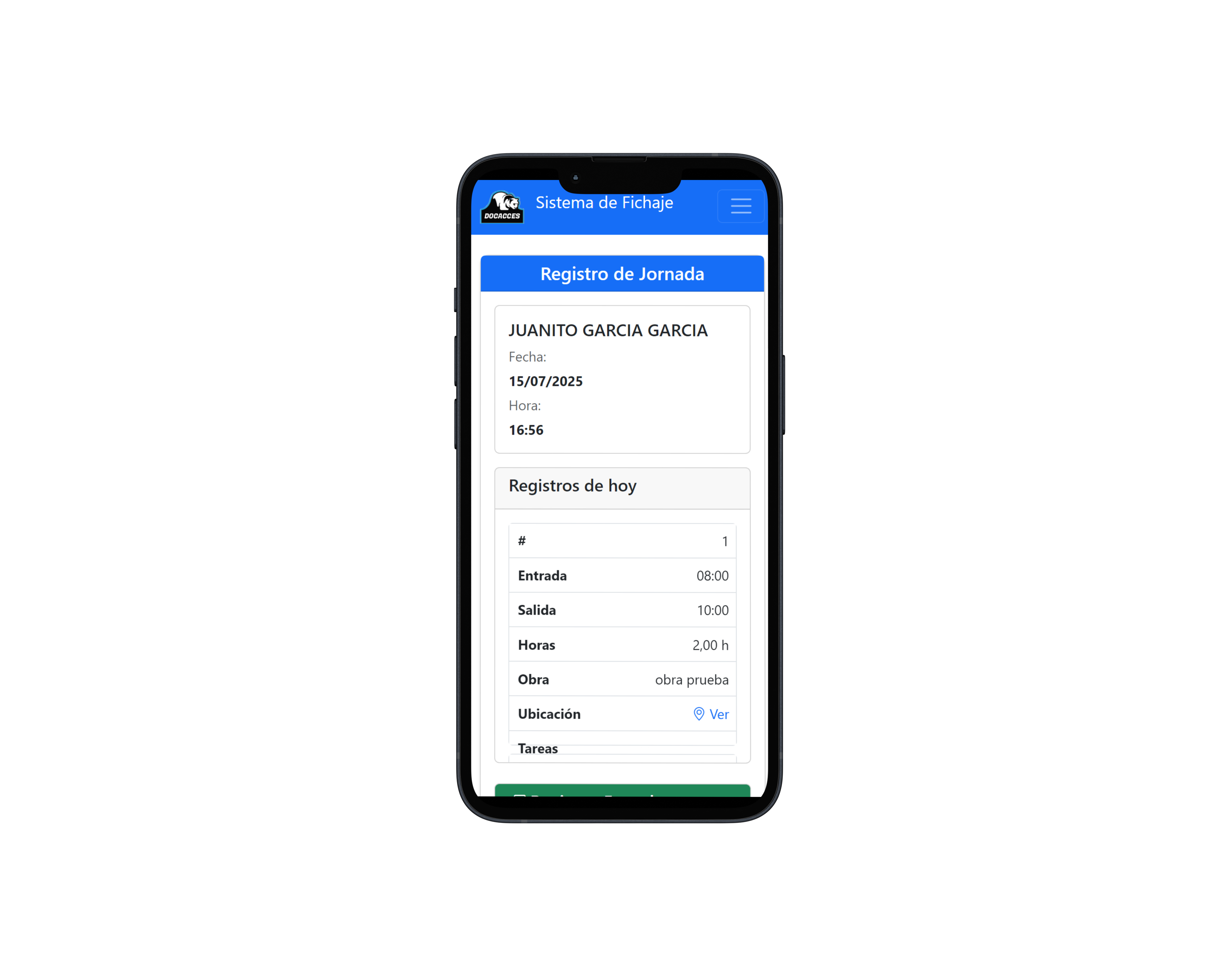 App móvil fichaje trabajadores con geolocalización - Docacces España